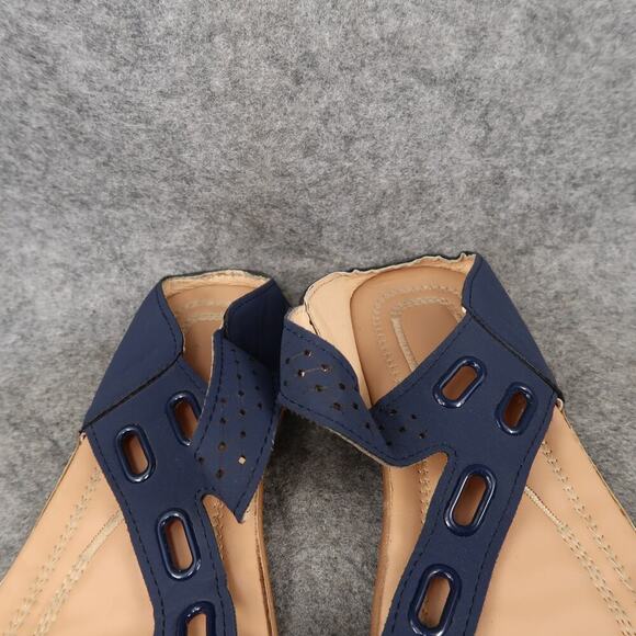 Casual Shoes Womens 7 Sandals Slip On Toe Loop Blue Comfort Flats Slides - Picture 3 of 10